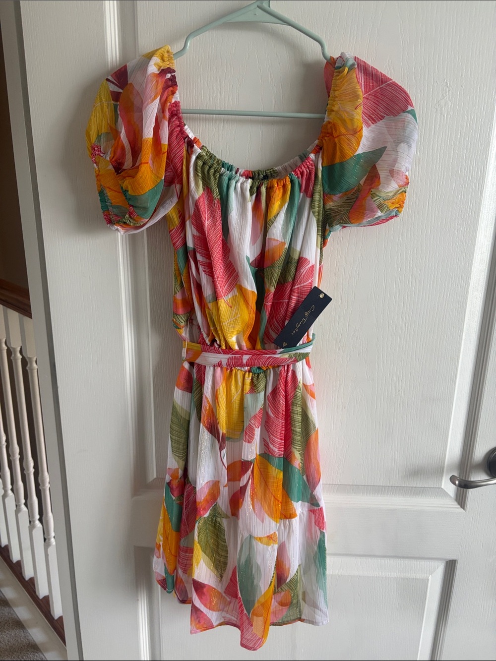 NWT City Triangles Colorful Leaf Print Puff Sleeve Dress